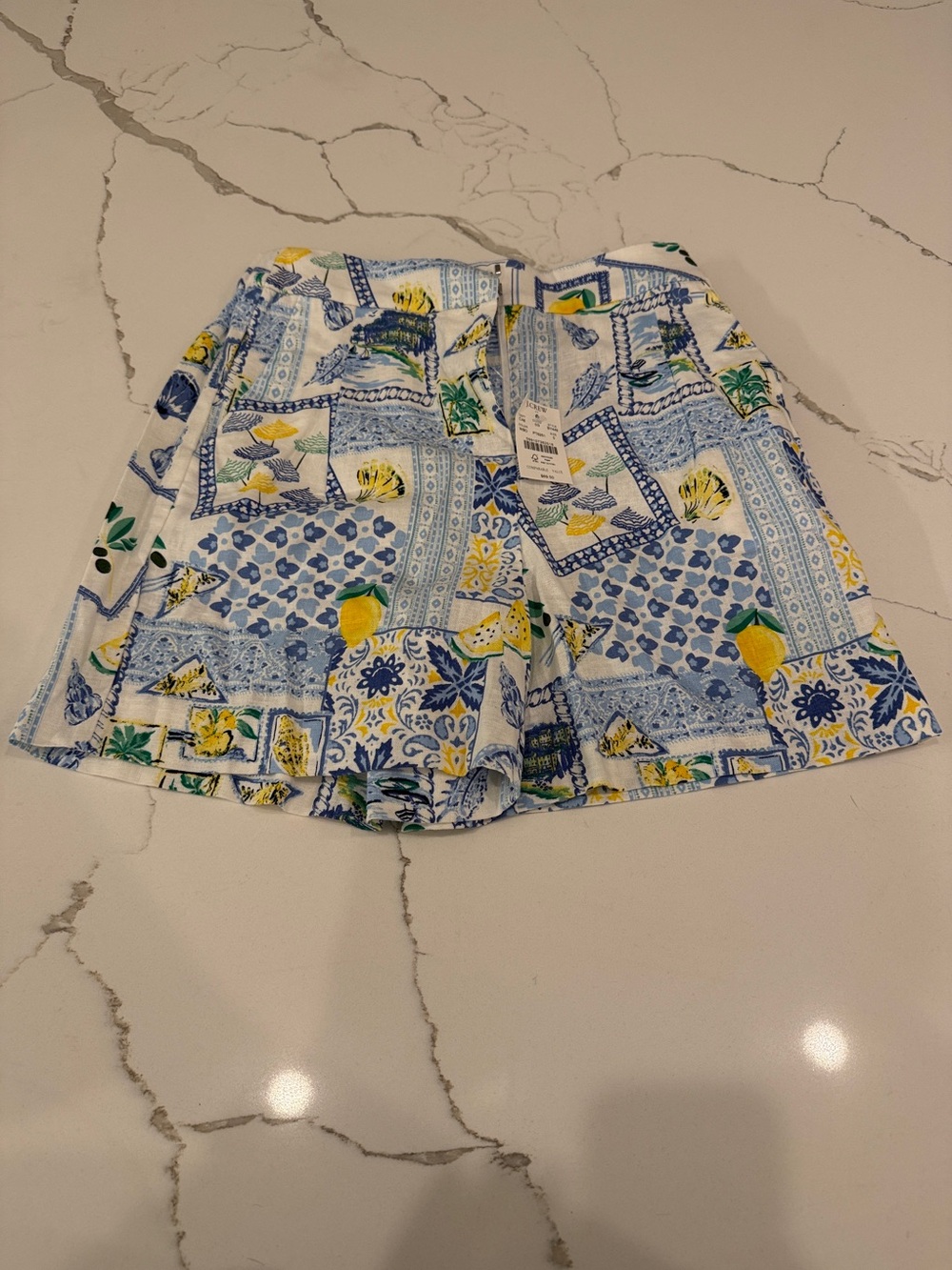 J Crew Blue & White Lemon Patchwork Shorts